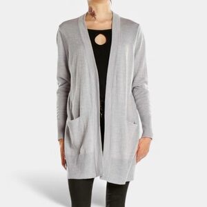 Nordstrom Merino Wool Blend Open Front Pocket Cardigan in Gray Size Large